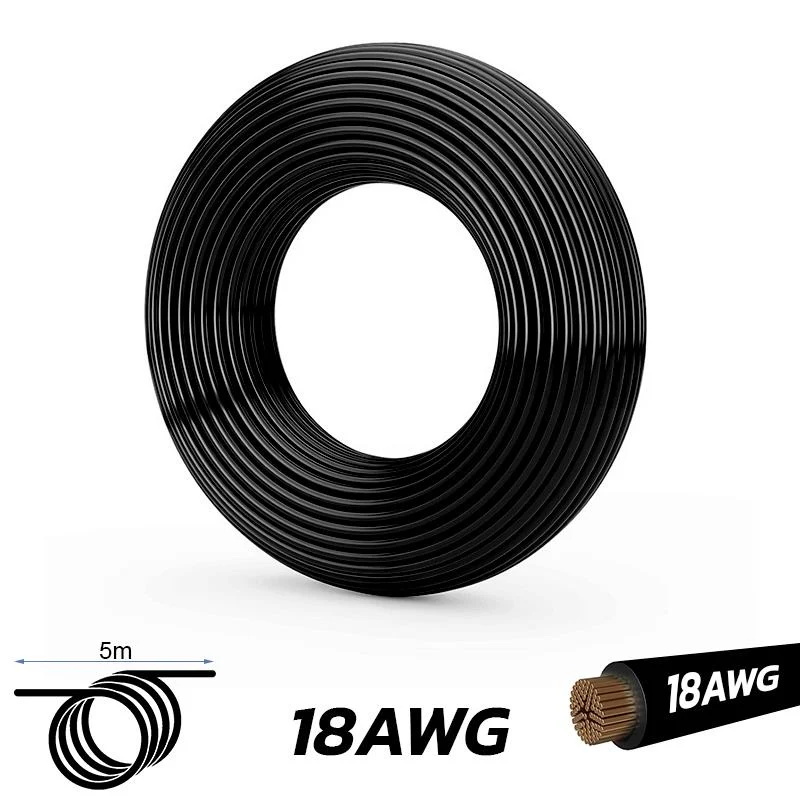 Câble noir 18 AWG - 5M