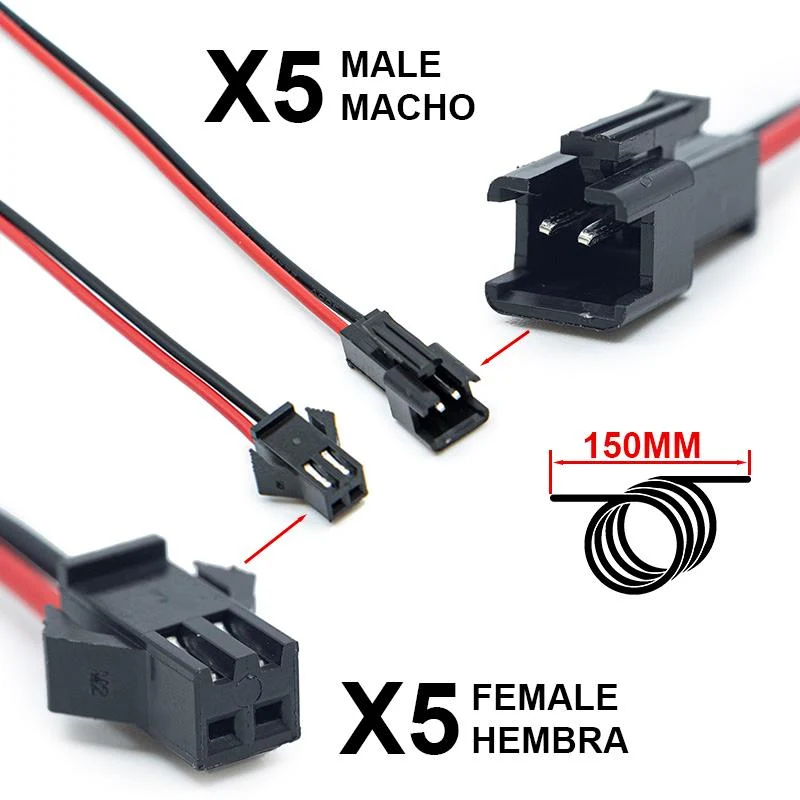 Connecteur SM 2 broches avec câble 22 AWG - 5M/5H