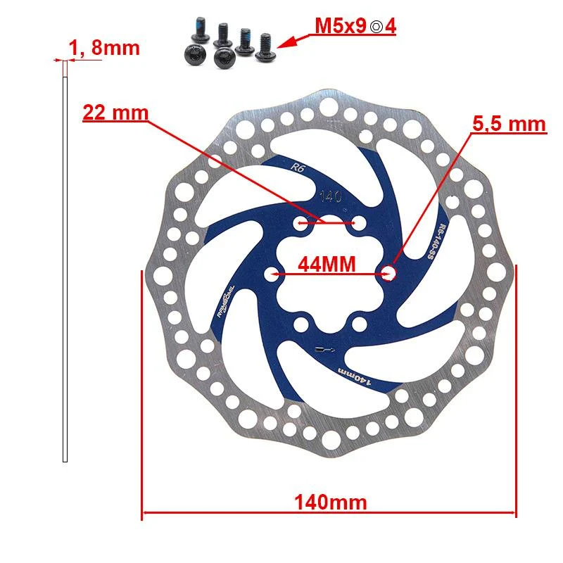 Disque de frein R6.1 140mm 6H bleu