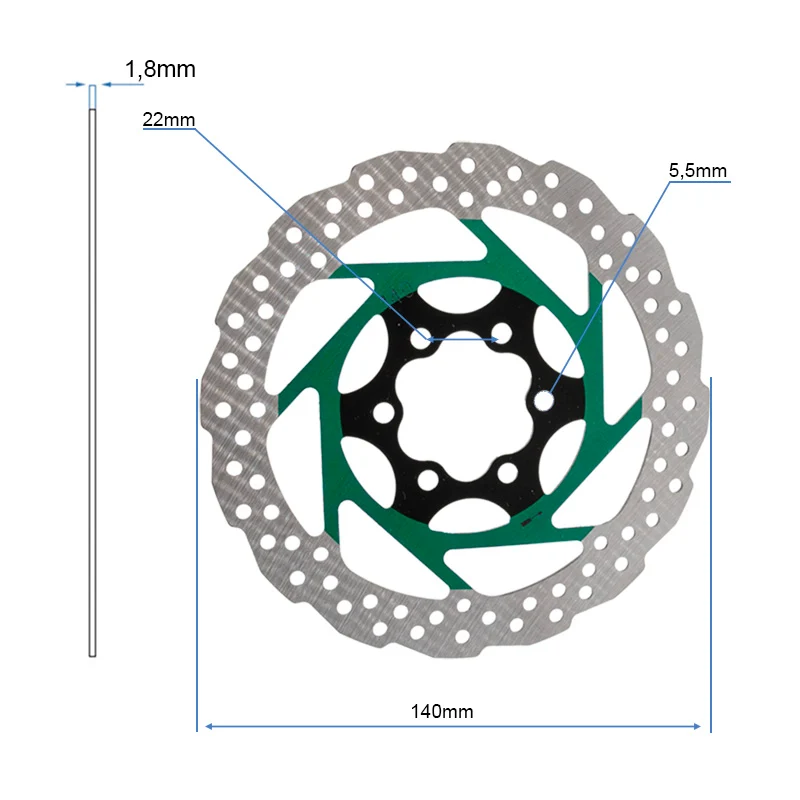 Disque de frein V2 6H 140mm Vert