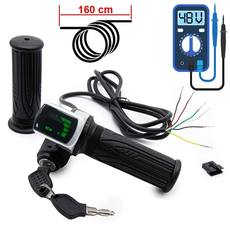 Accélérateur à main avec indicateur de batterie (48V) et clé - connecteur SM