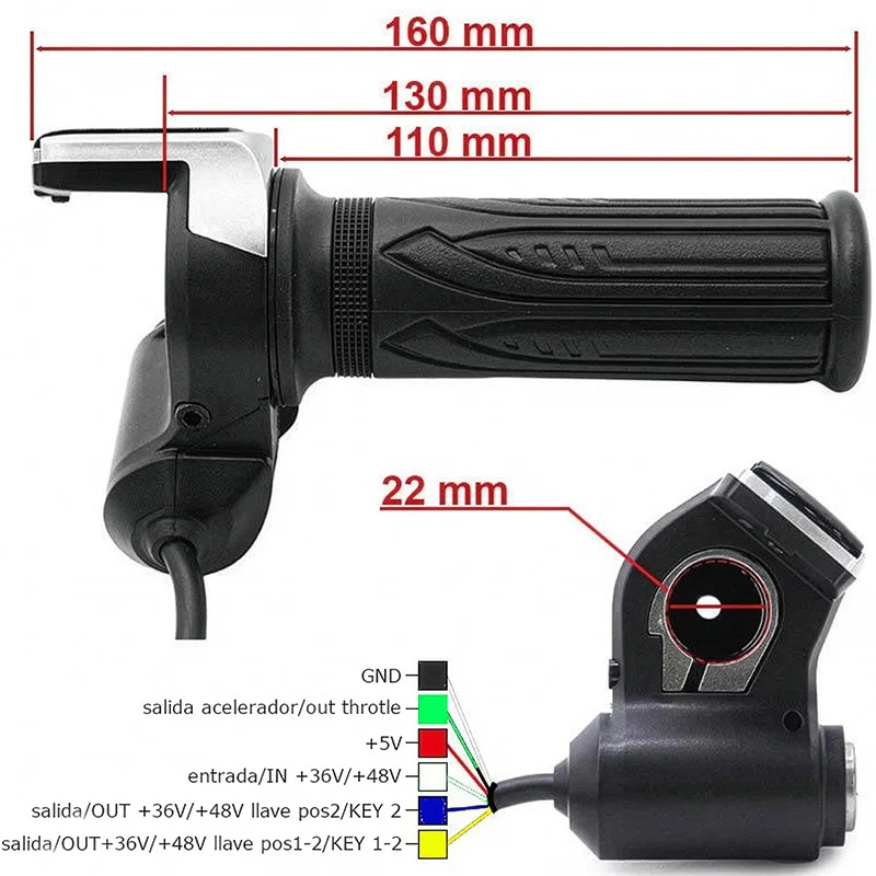 Accélérateur avec indicateur de batterie et clé (36V/48V) - Connecteur SM