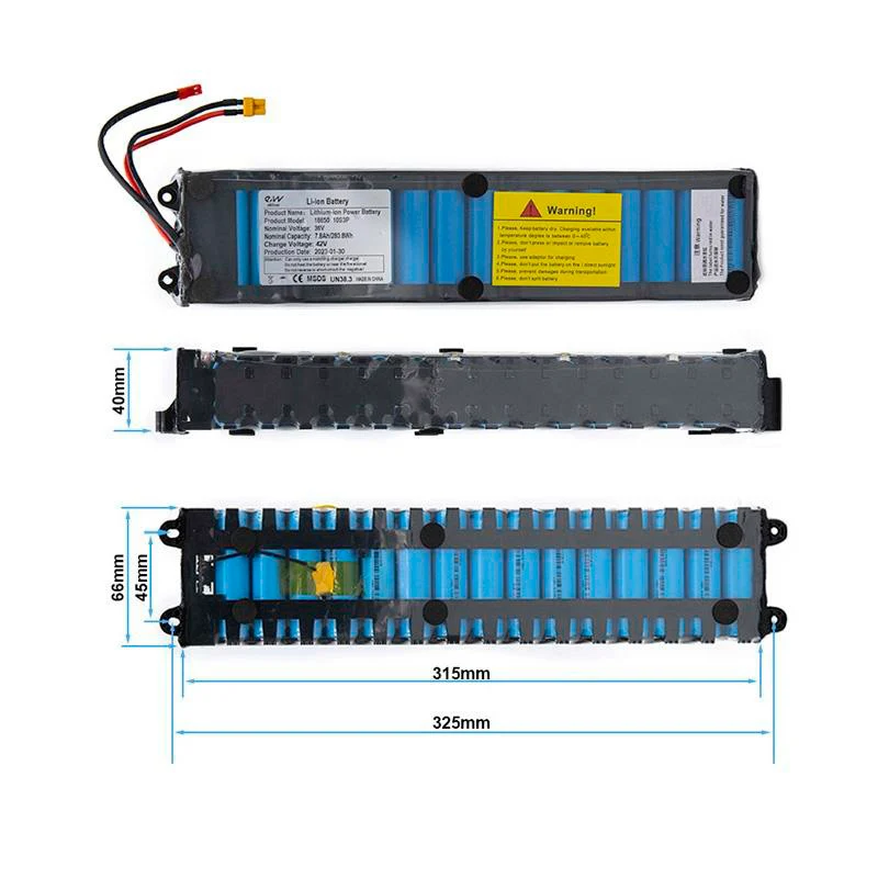 Batterie 36V 7.8A / H avec connecteurs XT30 et JST [EWHEEL]
