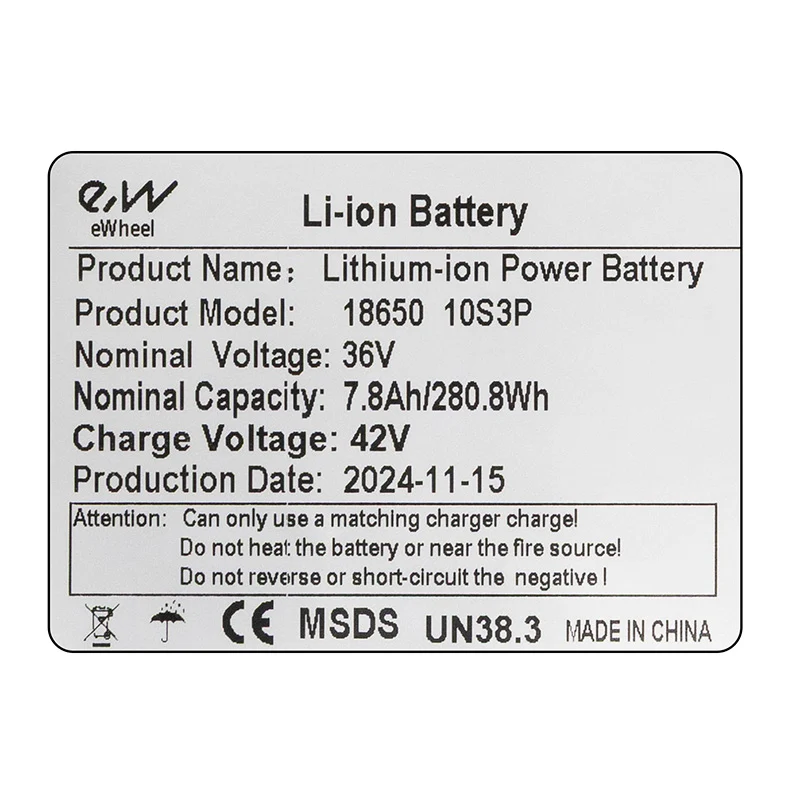 Batterie 36V 7.8A / H avec connecteurs XT30 et JST [EWHEEL]