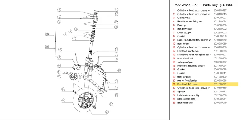 ES400A/B FRONT LEFT FORK COVER