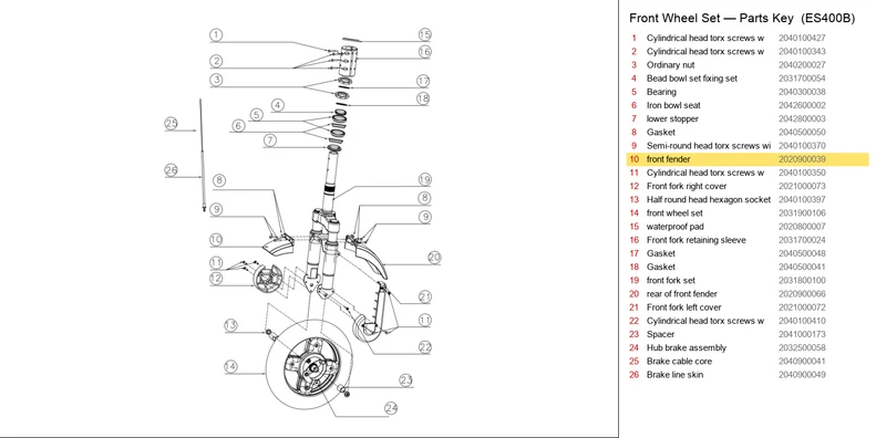 ES400A/B FRONT FENDER SECTION 1