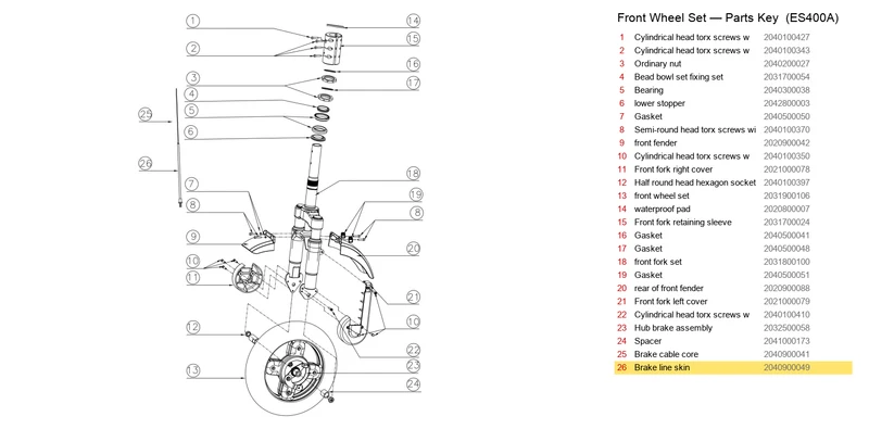 ES400A/B FRONT BRAKE CABLE HOUSING