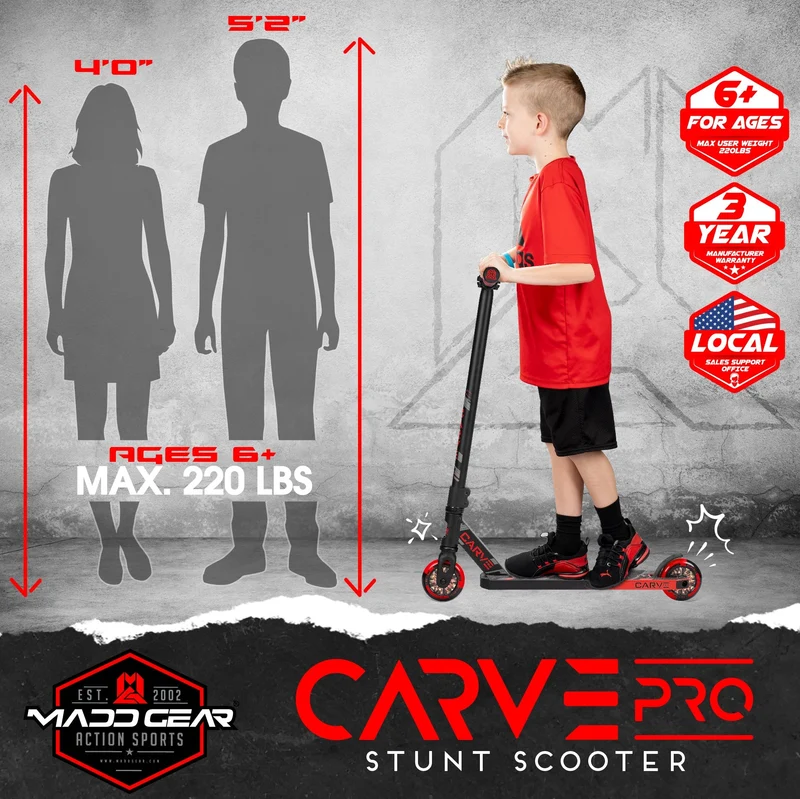 Carve Pro Trick Stunt Scooter - Black-Red