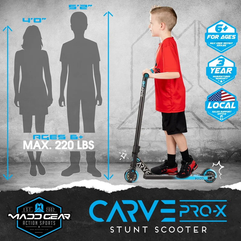 Carve Pro-X Trick Stunt Scooter - Black-Blue