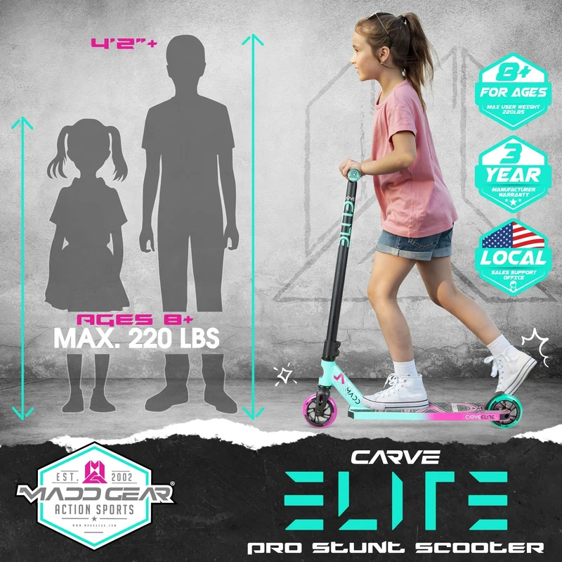 Madd Gear Carve Elite Stunt Scooter - Teal-Pink