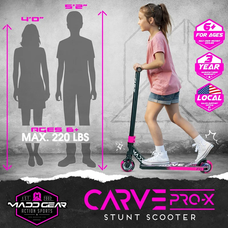 Carve Pro-X Trick Stunt Scooter - Black-Pink