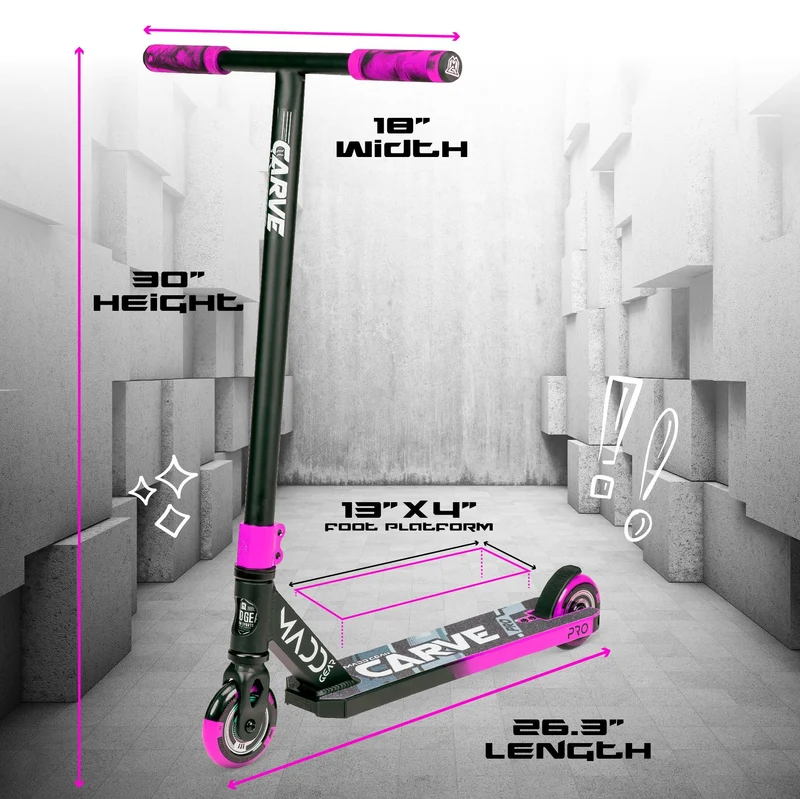 Carve Pro-X Trick Stunt Scooter - Black-Pink