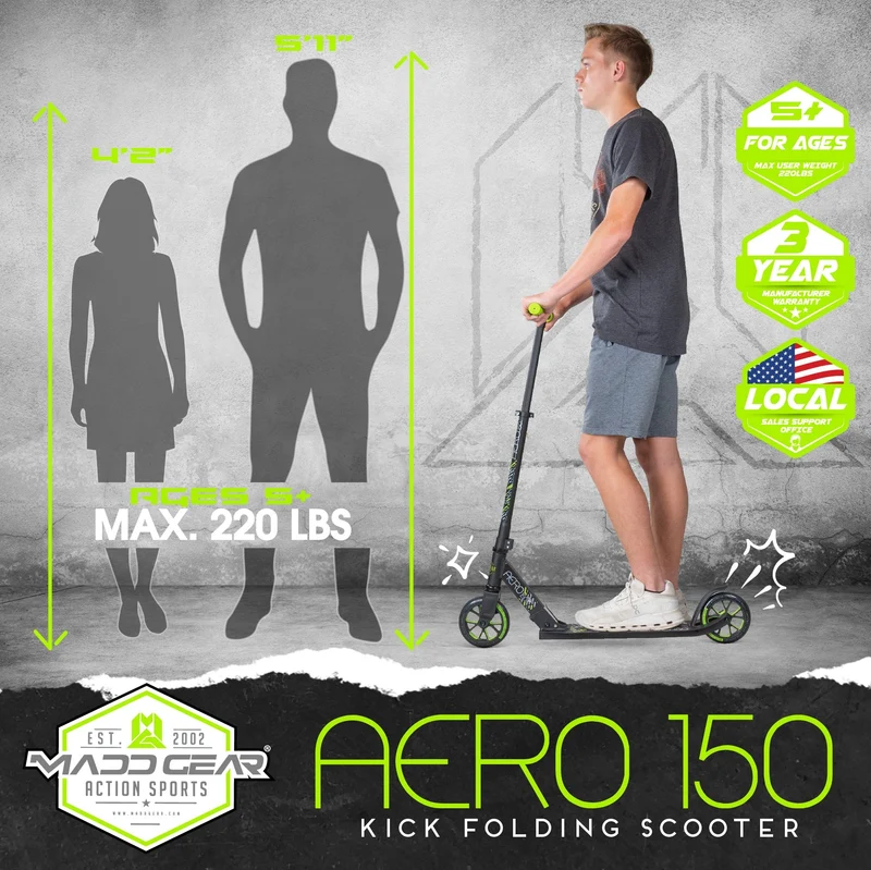 Aero 150 Folding Scooter - Black Green